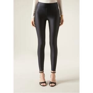 Calzedonia Black Legging Faux Leather Textured High-Waisted Pull-On Size Large L